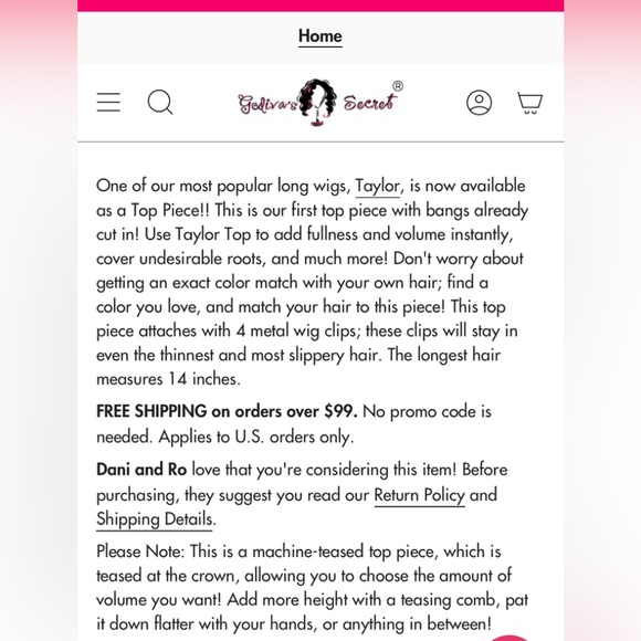 Taylor top piece wig topper Godiva’s Secret Smokey Frost New - Picture 3 of 12